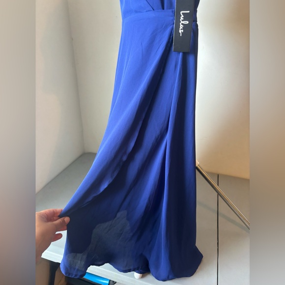 Lulu's Midi Wrap Dress Blue Size Large New - Picture 9 of 15